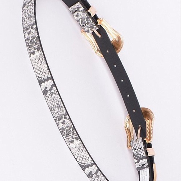 Double Buckle Snakeskin Belt - Picture 3 of 4